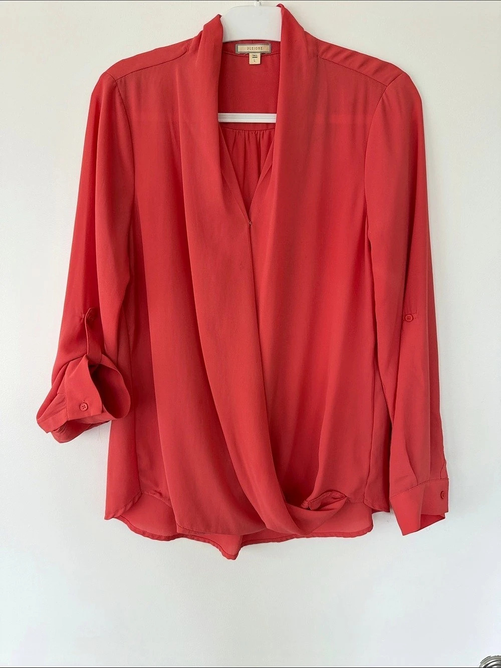 Pleione Self-Tie Wrap Front Blouse Red Large